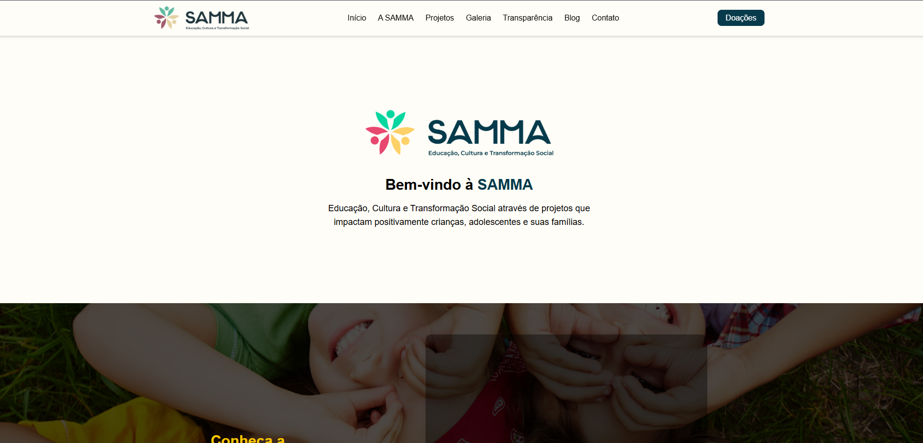 Screenshot do site ONG SAMMA